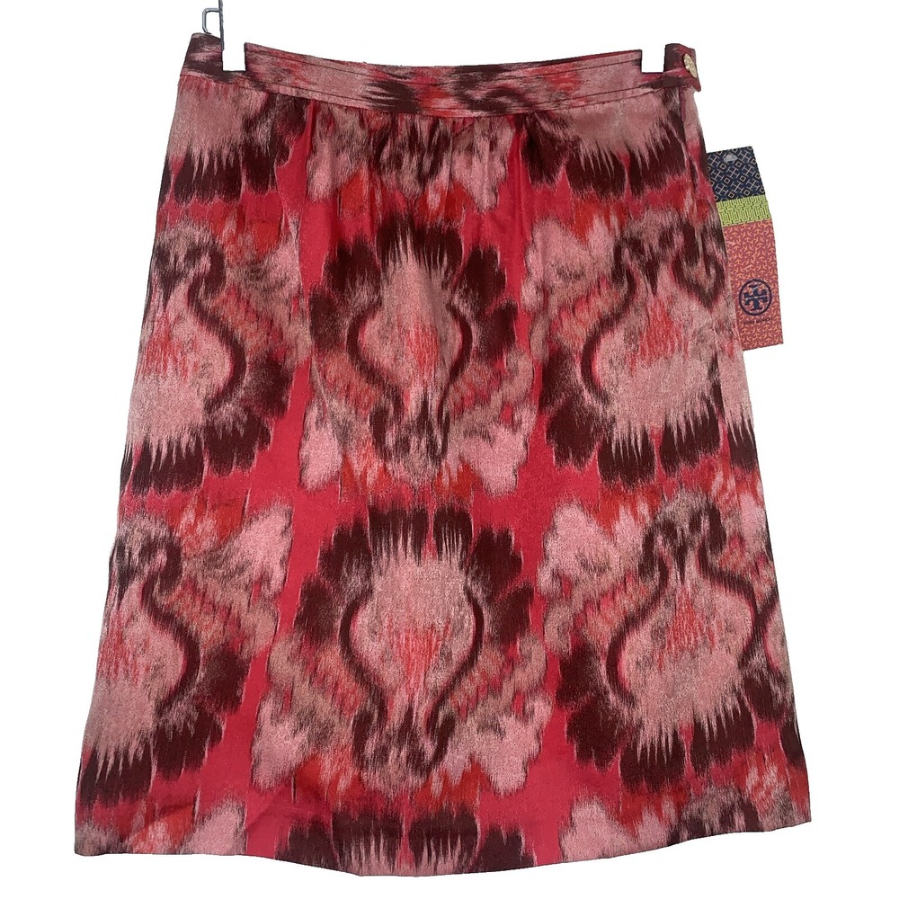 Tory Burch‎ Silk Blend Lisa Skirt Womens 4 Red Watermelon Luau Luxury Designer